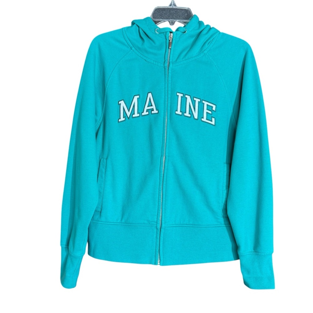 Camp David Teal Maine Spellout Front Zip Sweatshirt Hoodie Womens Size Medium